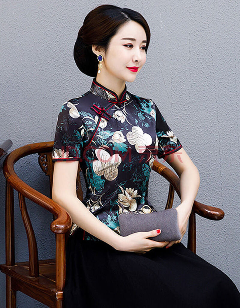 高档品质2020夏新款中国风中年妈妈旗袍上衣两件套汉服女装改良唐装