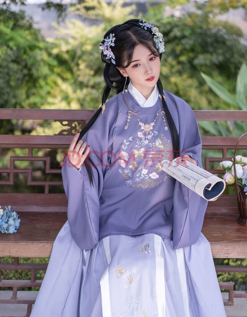 汉服女明制圆领大襟琵琶袖古装中国风古风刺绣长袖演出服 小桃冰茶