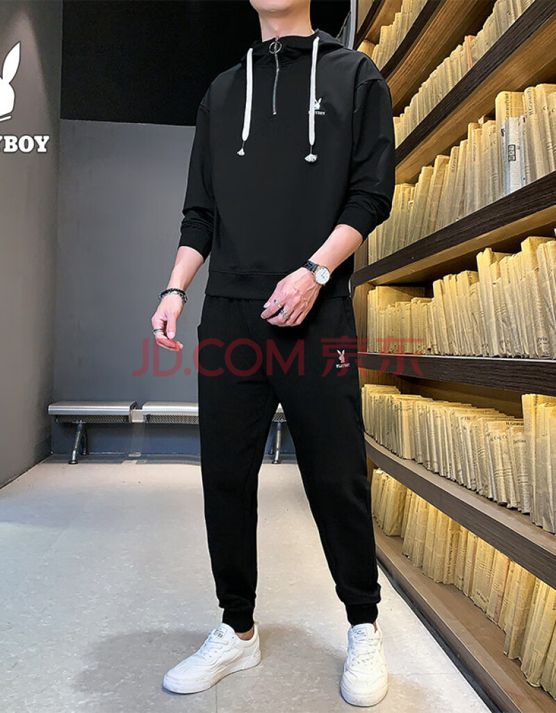 开衫卫衣外套束脚哈伦裤一套搭配帅气两件套装潮牌男装衣服男装 黑色