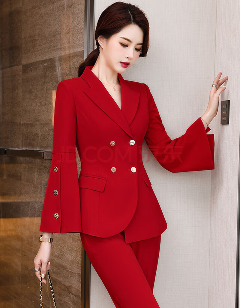 昂柏红色西装套装女洋气年会正式场合商务正装秋冬2020新品时尚职业装