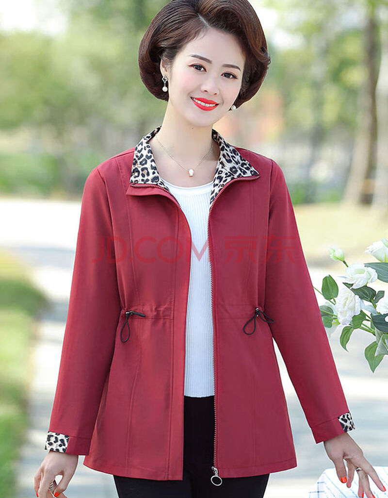 新款40岁50中年妈妈装洋气风衣短外套简约百搭韩版通勤休闲风 红色