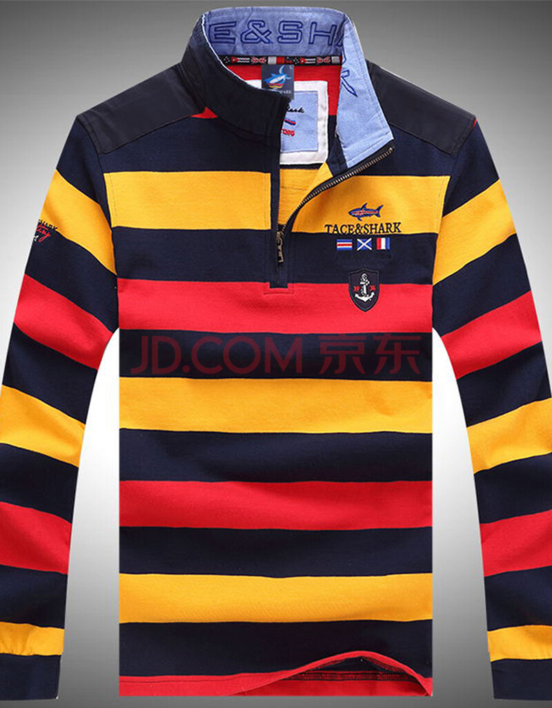 意大利保罗鲨鱼春秋polo衫鲨鱼长袖t恤男青年纯棉翻领打底商务宽松大