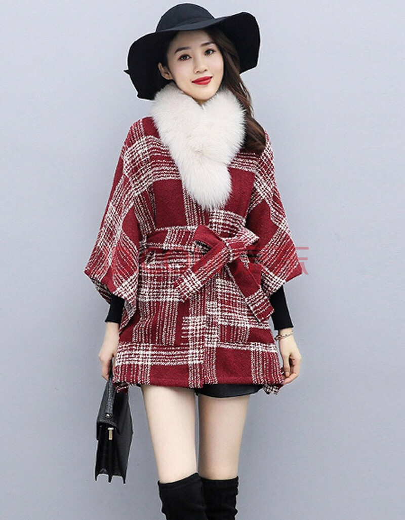 千鸟格外套女中长款2020冬新款加厚小个子英伦风冬大衣斗篷 图片色 s