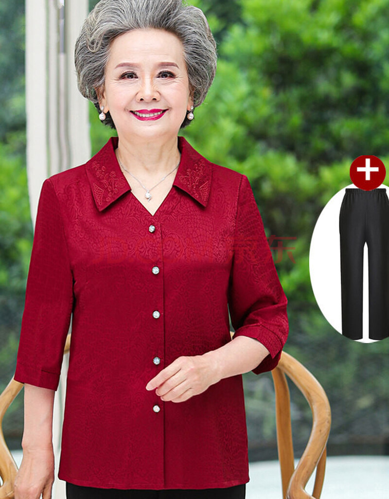 【中老年装】高端轻奢奶奶夏装套装婚宴礼服高贵中老年人秋装衬衣女老