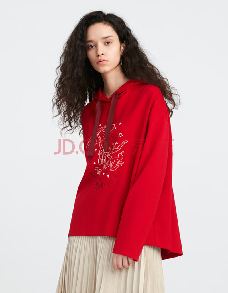 ise 卫衣女 复古正红色连帽套头上衣休闲 正红/36 s