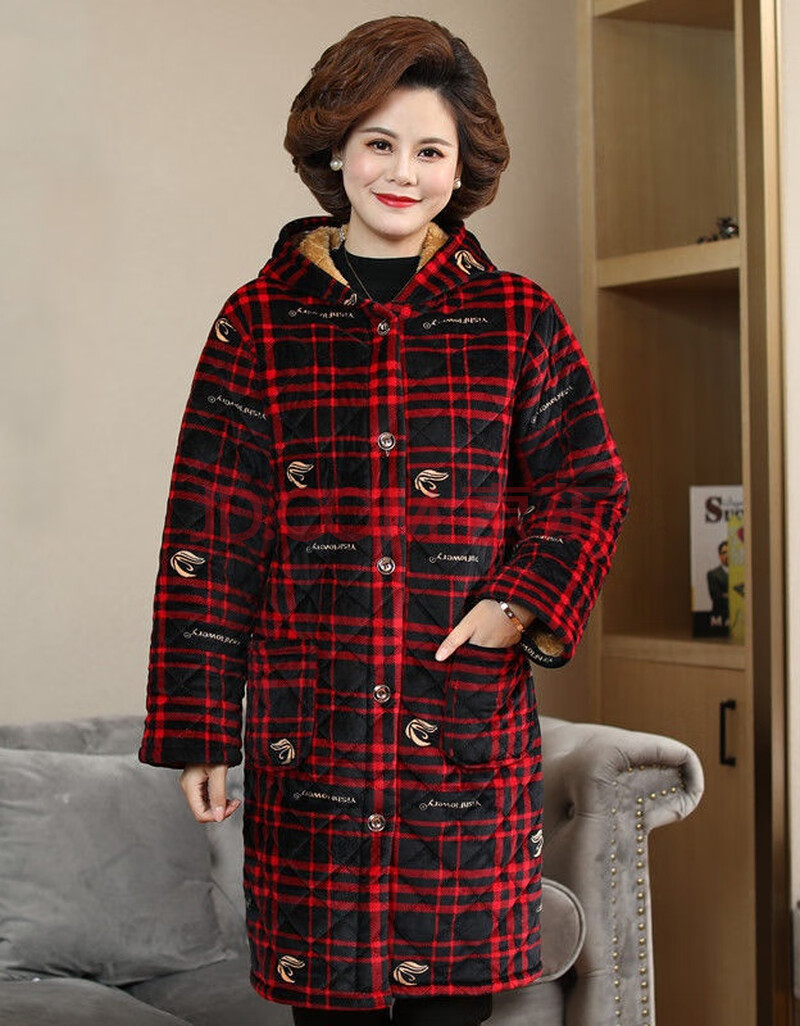 中老年女装妈妈装修身冬装外套加绒加厚保暖中长款老人三层夹棉袄