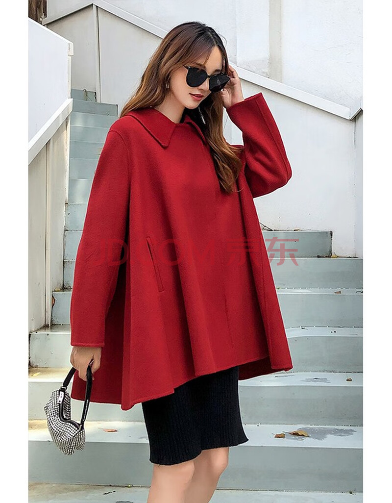 双面羊绒大衣女短款斗篷型毛呢外套 红色 s【图片 价格 品牌 报价】-