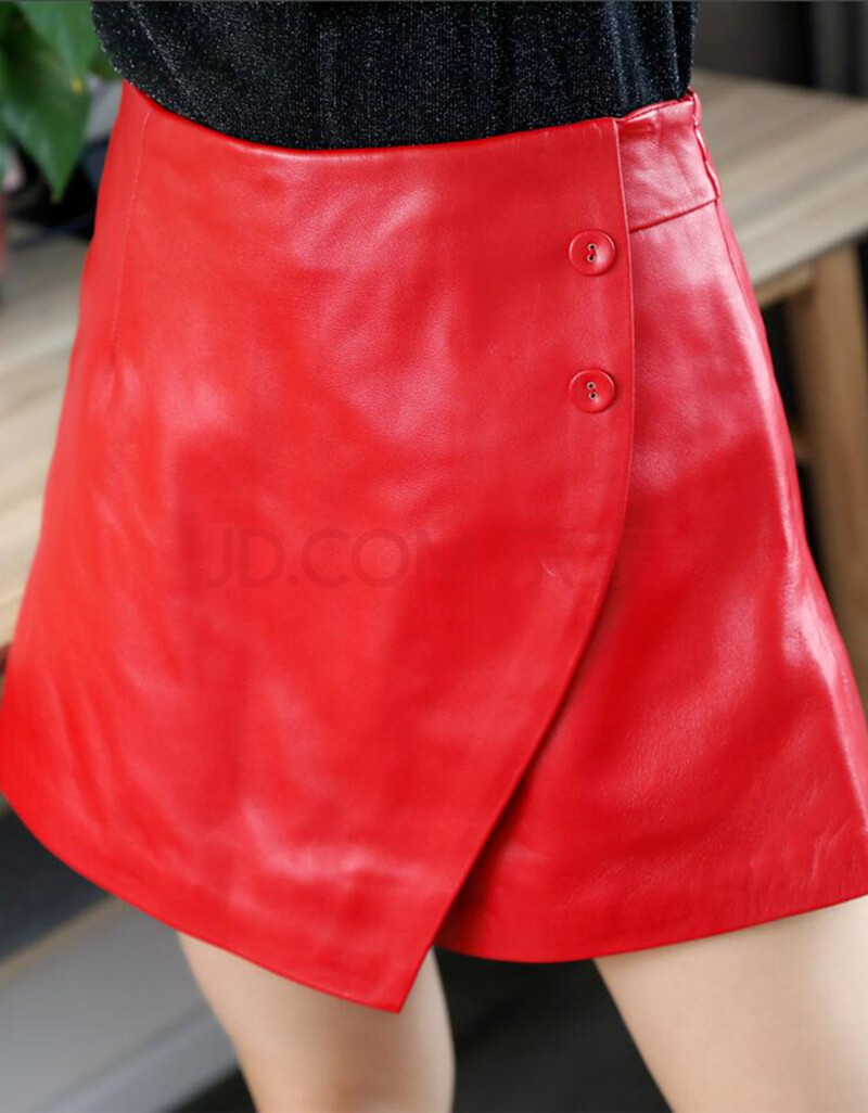 2021秋冬新款羊皮休闲皮裤裙绵羊皮红色修身包臀短裤百搭皮短裤 红色