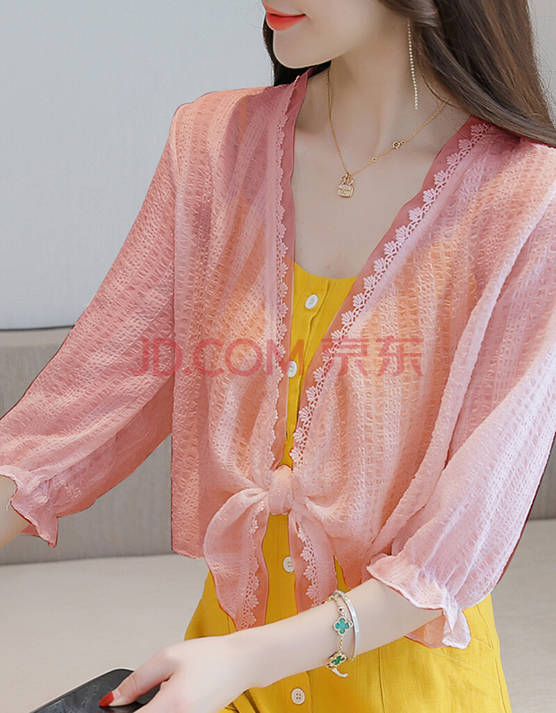 雪纺小披肩女夏季吊带外搭短款开衫小外套防晒衣上衣薄 粉红色 2xl