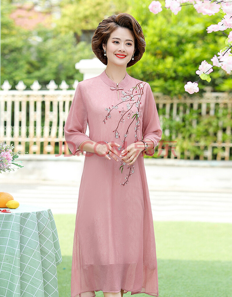 2021中老年夏装新款妈妈装旗袍改良唐装中国风汉服连衣裙洋气减龄