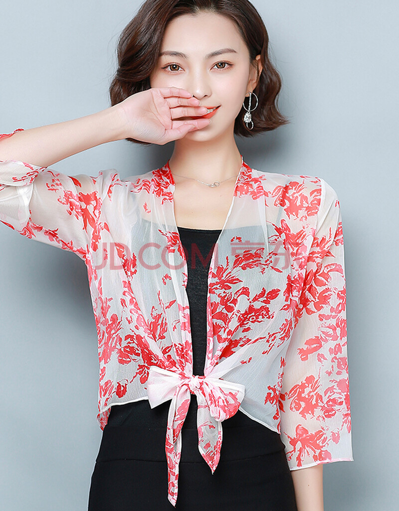 超仙的防嗮雪纺衫小披肩夏季短款外搭度假风碎花外披薄纱衣上衣女