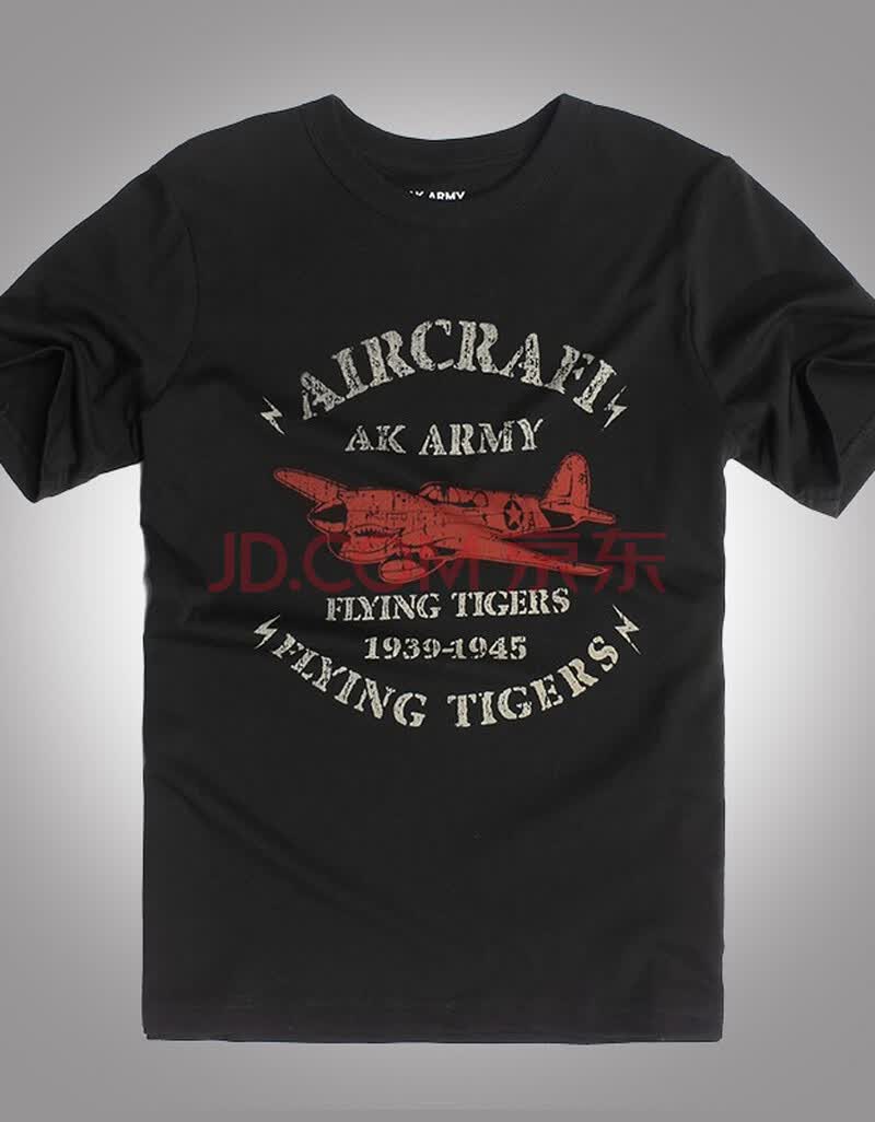 ak army 男装 2021春夏新款复古飞虎队鲨鱼头飞机印花短袖t恤男休闲