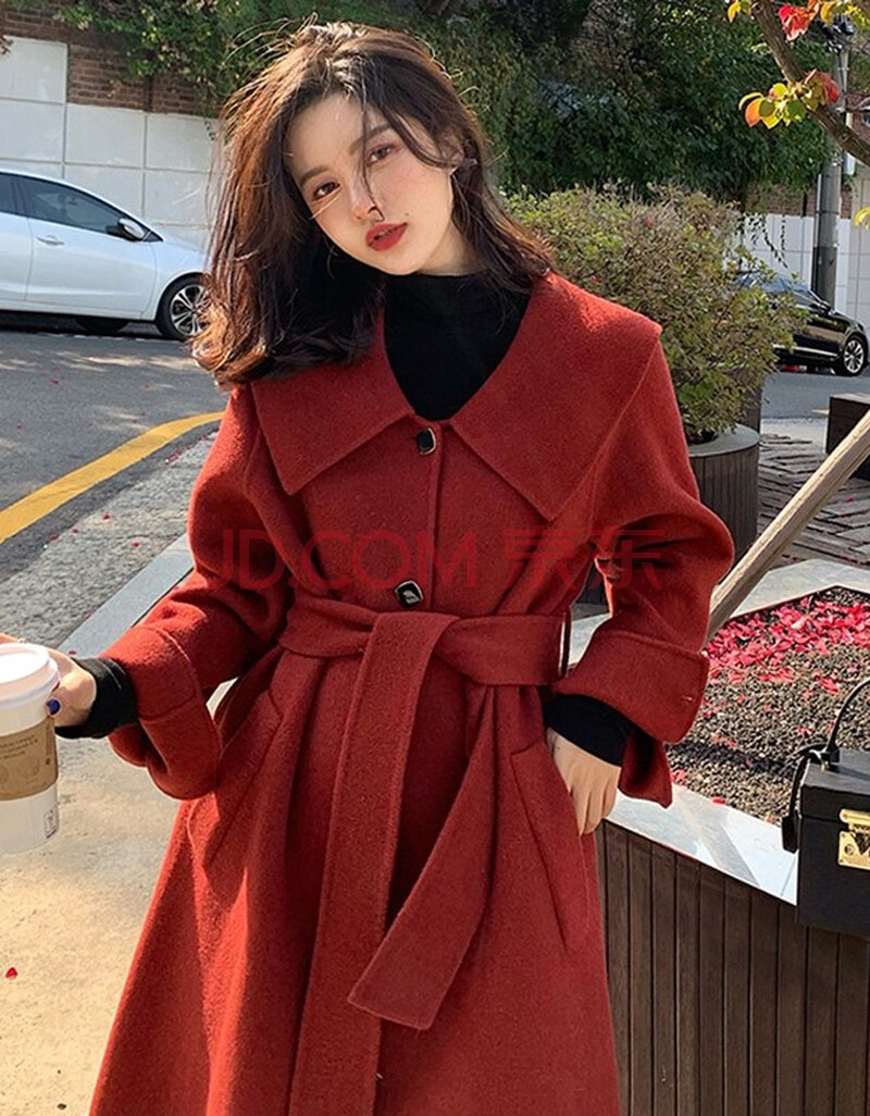 毛呢外套女2020年新款喜庆红色双面羊绒大衣中长款小个子气质 枫叶红