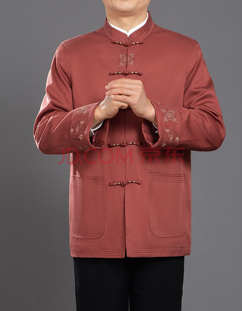 百福龙民族风男唐装外套新款中式男装棉袄爸爸装 中老年唐装 砖红外套