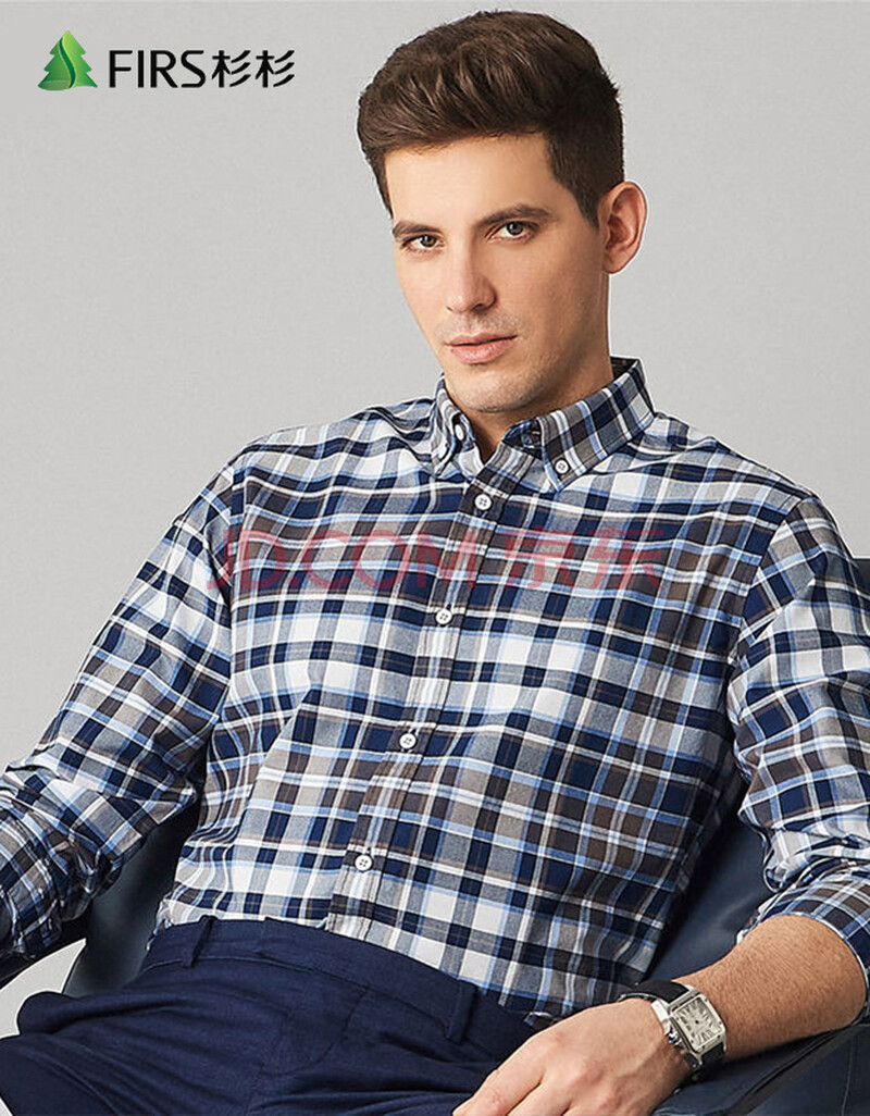 杉杉经典格纹长袖衬衫男2021春夏新品中年纯棉宽松大牌男士格子衫衬衣