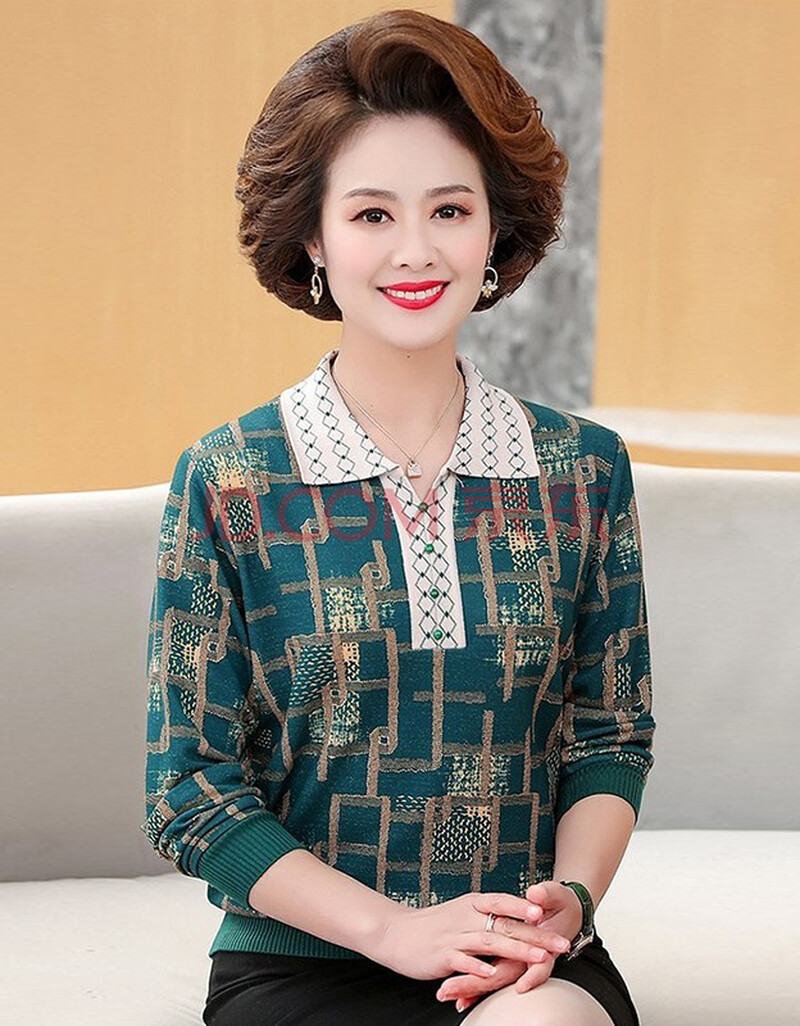 称美 中老年女装春装长袖针织t恤40-50-60岁新款中年妈妈装春夏季小衫