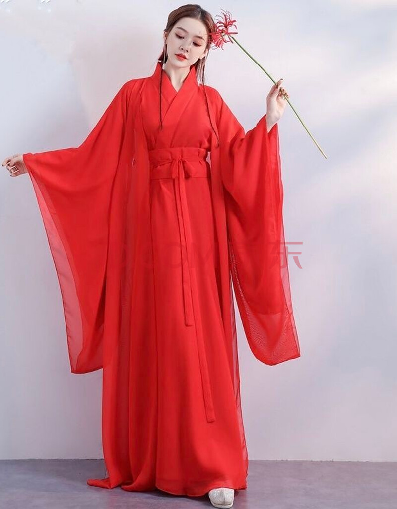 成人古装汉服表演服侠女红色古代大袖衫广袖舞蹈服交领襦裙 红色汉服