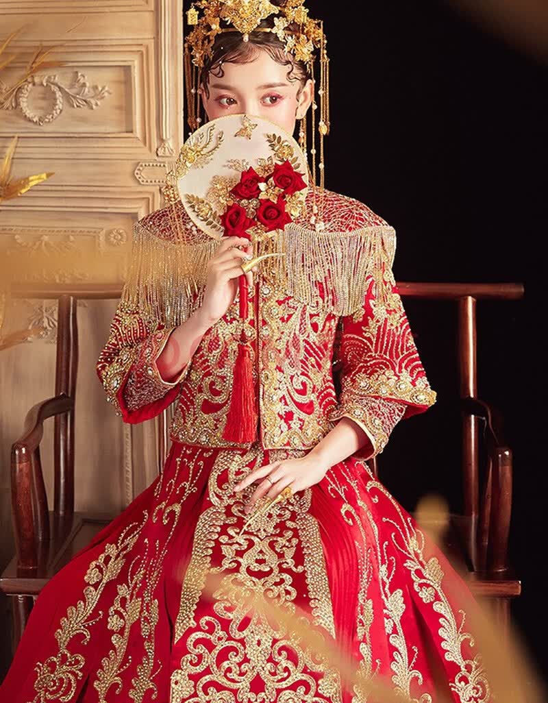 emartin)秀禾服新娘2021新款结婚礼服中式婚服龙凤褂古装旗袍中式嫁衣