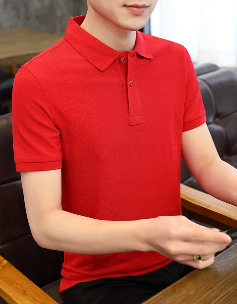 简约夏季新款翻领订制定做新工作服装半袖男商务休闲polo打底衫 红色