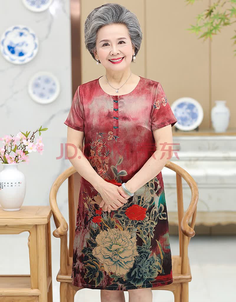 轻奢妈妈夏连衣裙中老年人女奶奶夏装裙子50岁60老人衣服太太穿婆婆