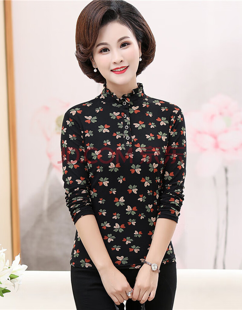 40-50岁冬季中年妇女加绒加厚妈妈装打底衫中老年女装春秋长袖上衣