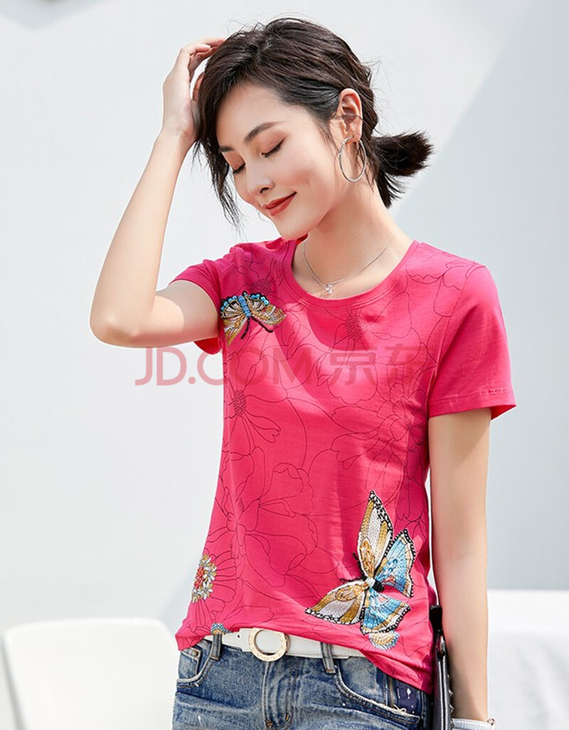 女装 t恤 岑薇(cenwei) 岑薇 大图案烫钻t恤女夏天棉质修身带钻的短袖