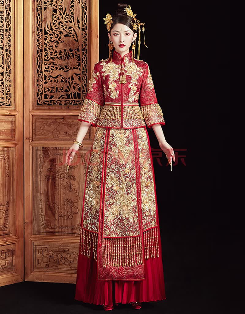 古装婚纱中式婚纱出嫁婚服小个子新娘秀禾服新娘 2021新款中式婚纱