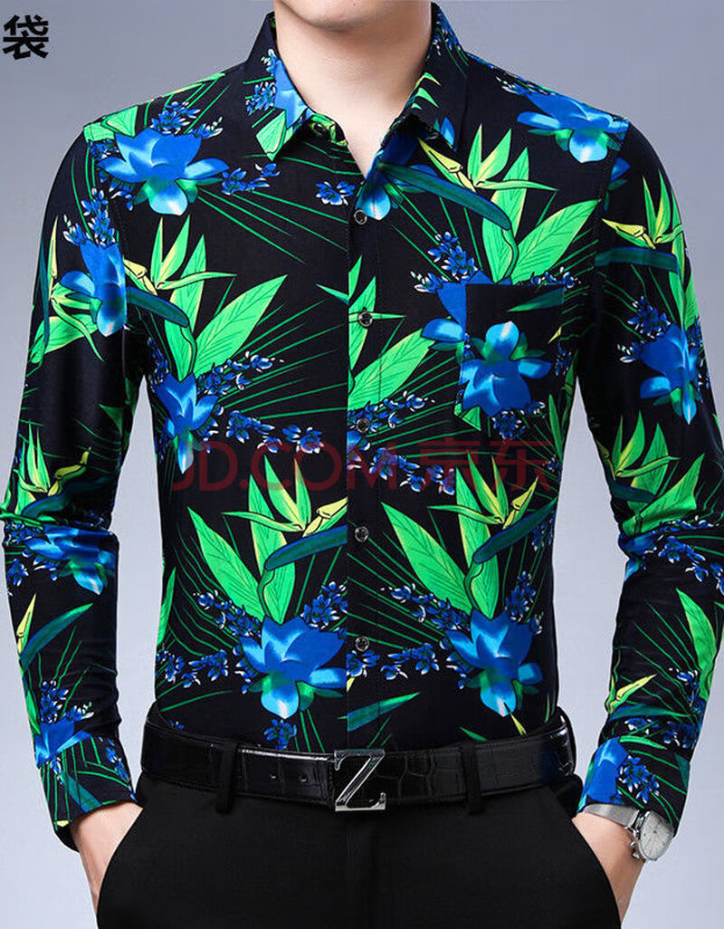 花衬衫男复古港味风长袖夏威夷沙滩花衬衫男长袖新款男士长袖花衬衫薄