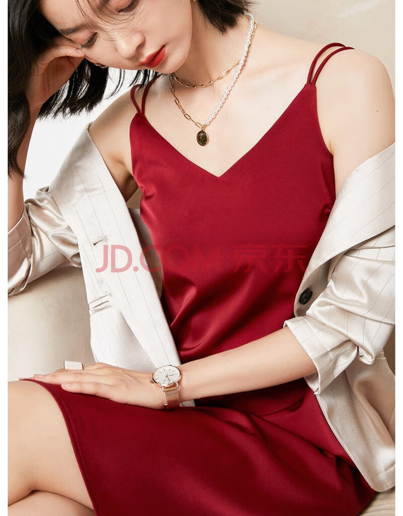 吊带连衣裙醋酸垂感性感内搭丝质中长款缎面春夏外穿打底裙 酒红色 m