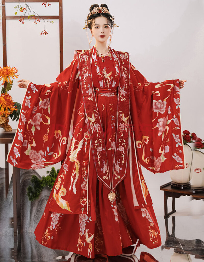 古装花嫁汉服婚服宋制全套中式凤冠霞帔花嫁新娘服情侣男 花嫁 女款 s