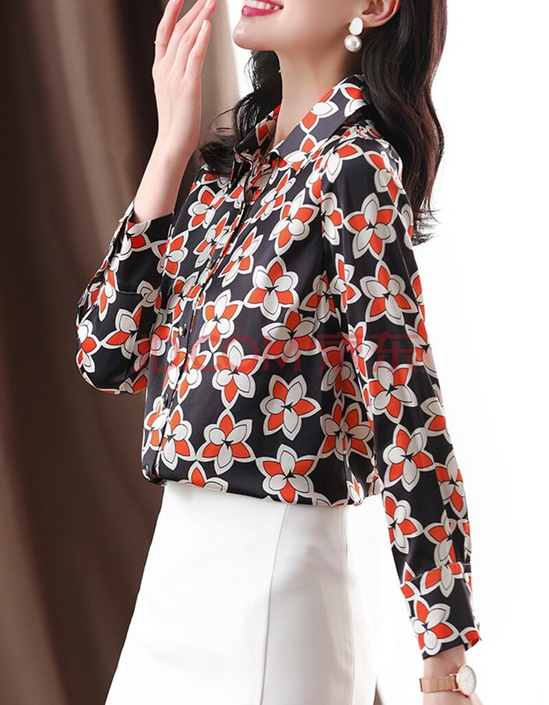 筱娅重磅真丝衬衫女时尚宽松印花上衣2021春装新款缎面92%桑蚕丝长袖