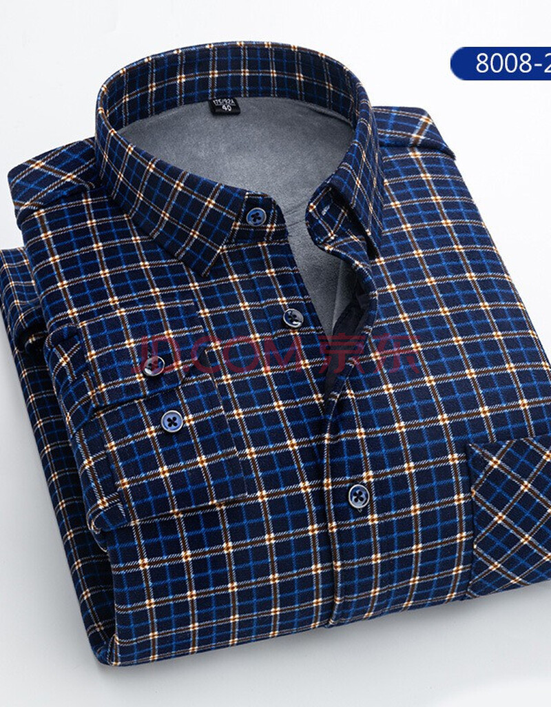 男装加绒加厚男士保暖衬衫冬季中年棉衬衣磨毛格子爸爸衬衣外套 8008