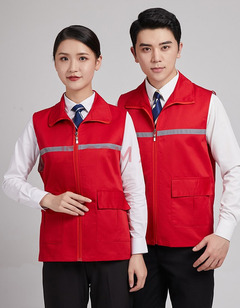 物业保洁马甲超市家政清洁工背心园林绿化工作服翻领马甲印logo 红色