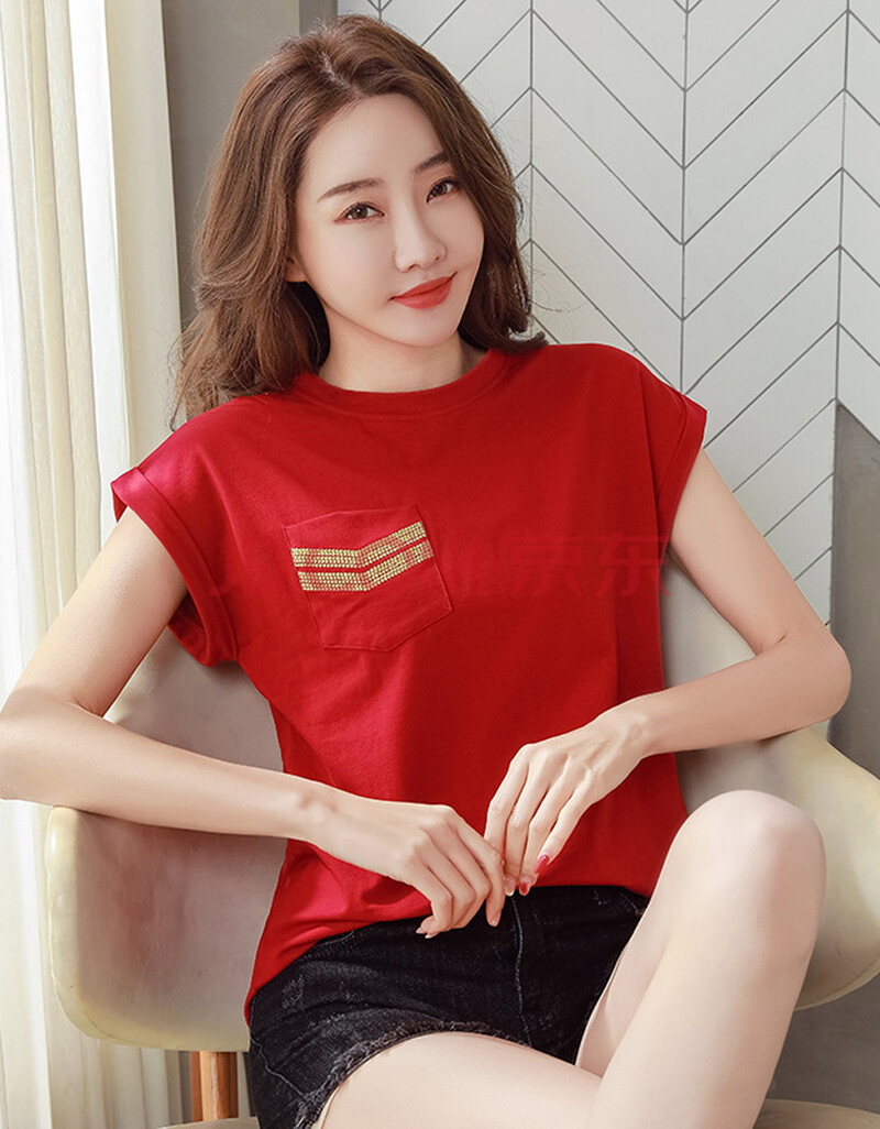 t恤蝙蝠袖圆领女士上衣女装夏 红色 xxxxl