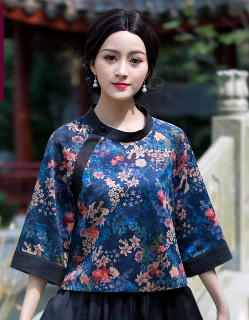 华族经典真丝唐装女民族风汉服改良款潮中式时尚年轻版旗袍上衣2019新