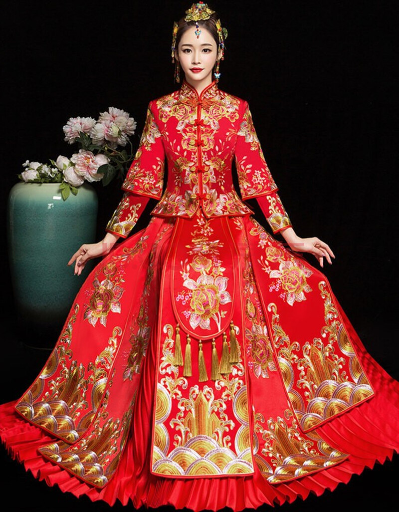 枝己(zeimssmm)秀禾服新娘龙凤褂2021新款情侣装婚纱礼服敬酒服古装