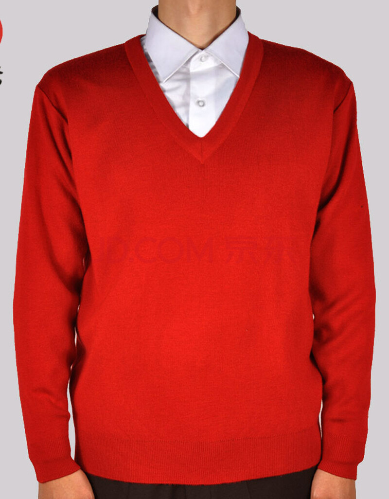 君佬 男士v领红色毛衫中老年毛衣男鸡心领套头毛衫本命年毛衣大红爸爸
