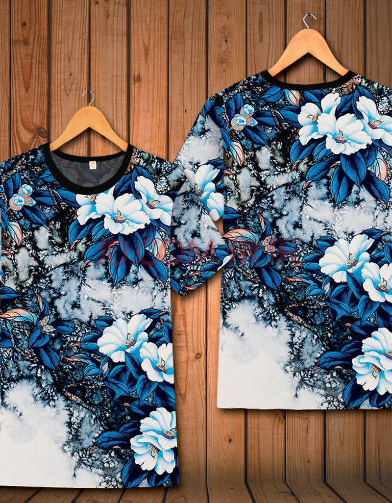 木禾图腾 男士印花短袖t恤速干青年夏季圆领 大花图案衣服 有加肥加大