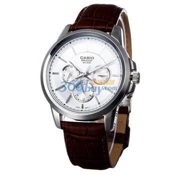 卡西欧casio手表beside系列三眼皮带石英男表bem307l7a