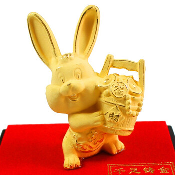 商城正品 24k黄金礼品/绒沙金 日进桶金兔 千足镀金 生肖摆件