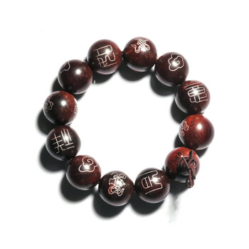 天工汉品-印度小叶紫檀镶银吉祥八宝佛珠手串(单颗直径20毫米)