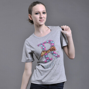 百慕兰格2013夏季新款t血衫女短袖字母r烫钻 棉质柔软吸汗女士打底