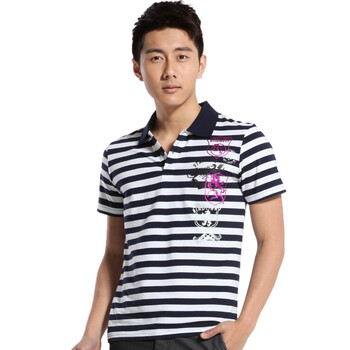 彬伊奴2014夏季新款polo恤 印花横条短袖翻领t恤3281708 白色 s