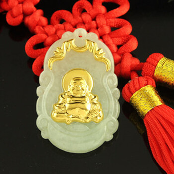 伊莱特 金镶玉佛吊坠 999千足金镶嵌天然翡翠挂件 生日/节日礼物 送