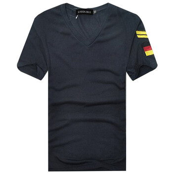 古莱登 2013春夏季新款 男士袖标时尚韩版短袖t恤v15d89 藏青 5xl偏小