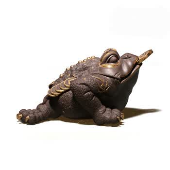 壹壶知雅 宜兴紫砂茶宠 徐秀棠大师徒弟范志锋(24k金蟾神摆件) 宜兴