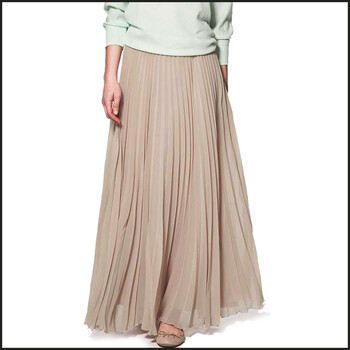 sc夏新款雪纺半身长裙波西米亚百褶沙滩大摆纱裙ld13323 裸色 l裙长98