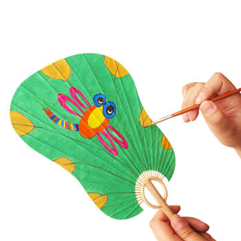 > diy芭蕉扇手绘材料包 空白涂鸦纸扇 素面纯白扇子(含绘画工具)