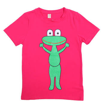 蜂贝尔女童装夏季中大童动物园儿童短袖t恤 玫红青蛙 f10667 玫红色