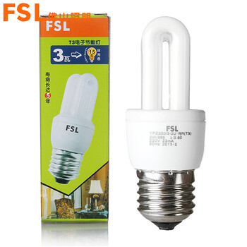 佛山照明 FSL 节能灯管  大螺口 白光 3瓦 5瓦 6瓦 T3-2U-E27  1支装 3W